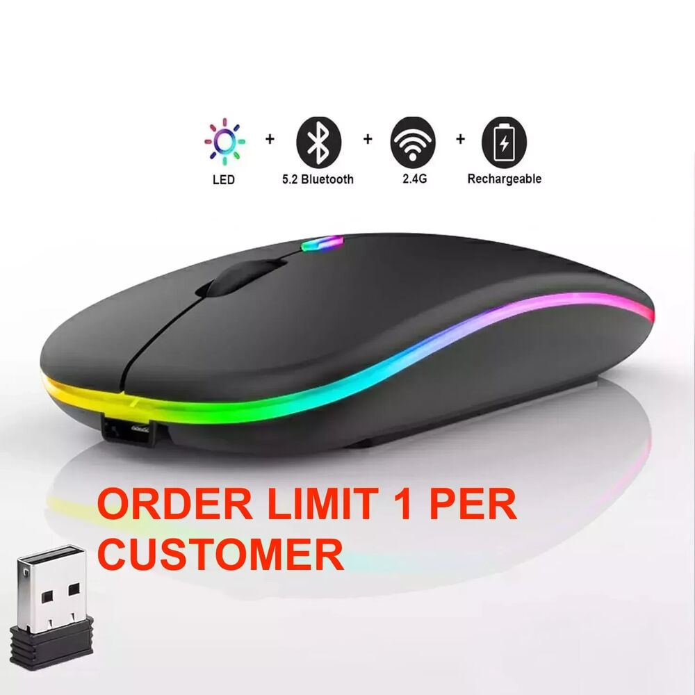 2.4GHz Bluetooth Wireless Optical Mouse with USB Rechargeable and RGB Lighting