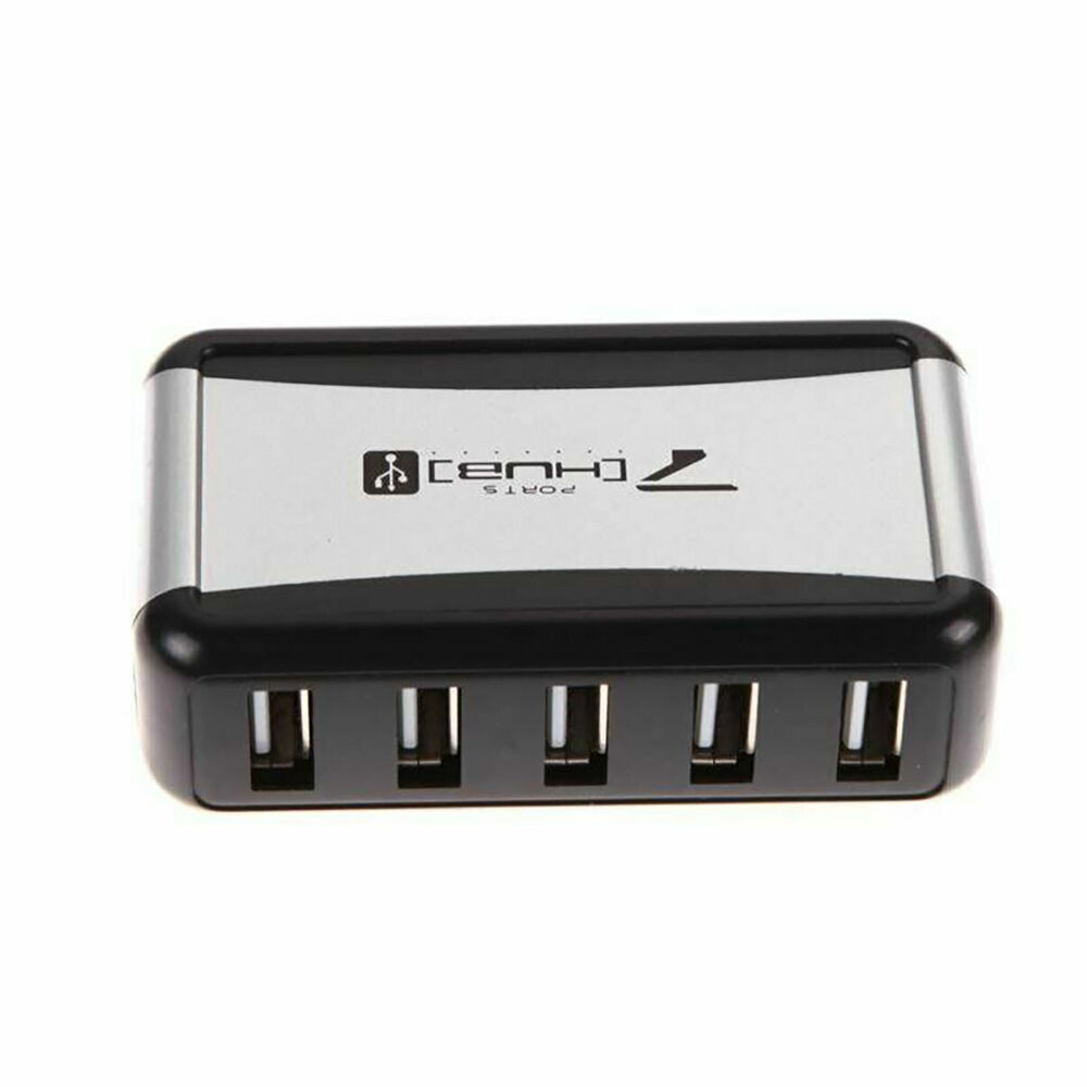 7 Port USB 2.0 High Speed Hub with US Plug AC Power Adapter Cable