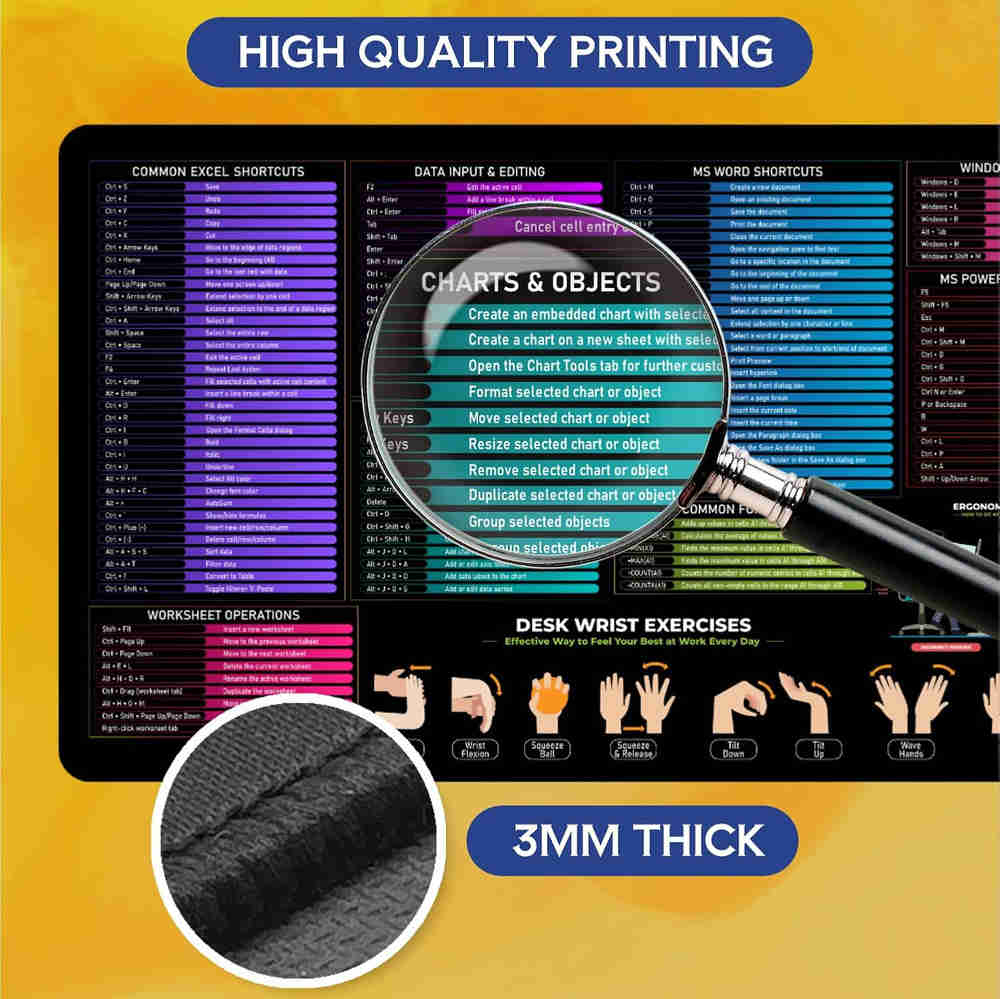 Excel Shortcut Desk Pad - Waterproof XL Mat for Enhanced Productivity