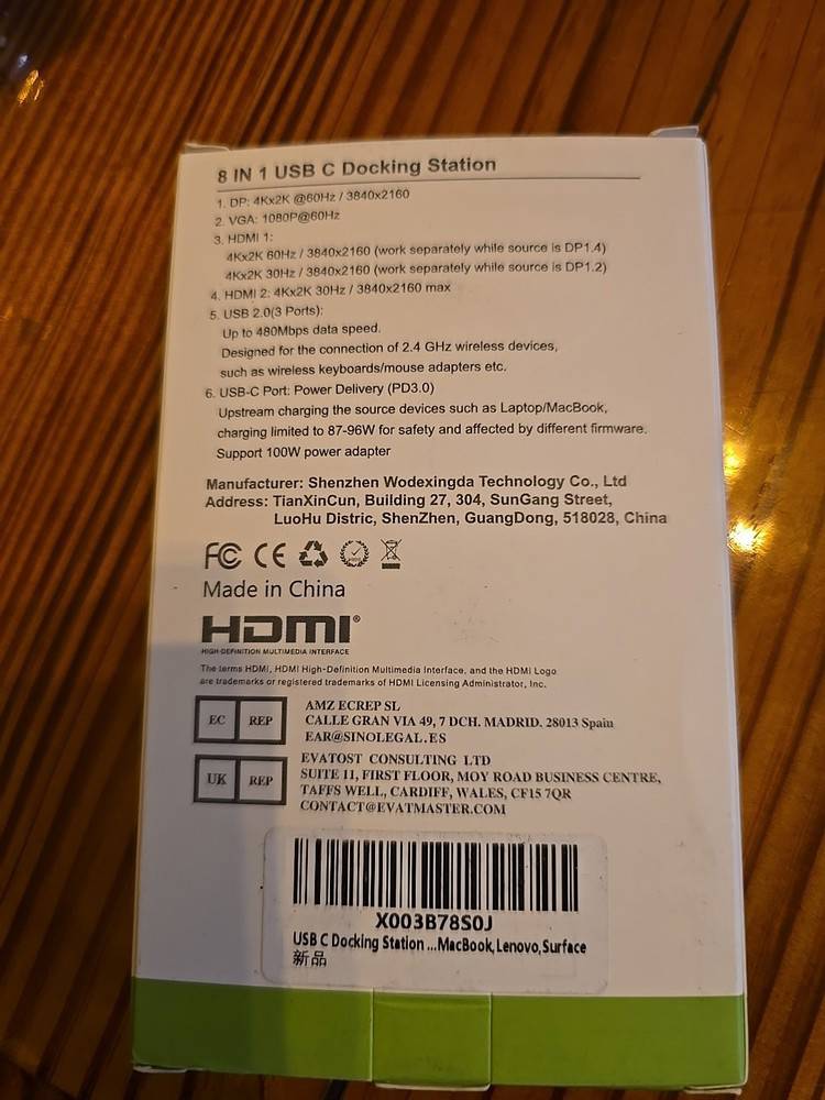 8-in-1 USB-C Hub with HDMI, DP, USB 2.0, VGA, and PD