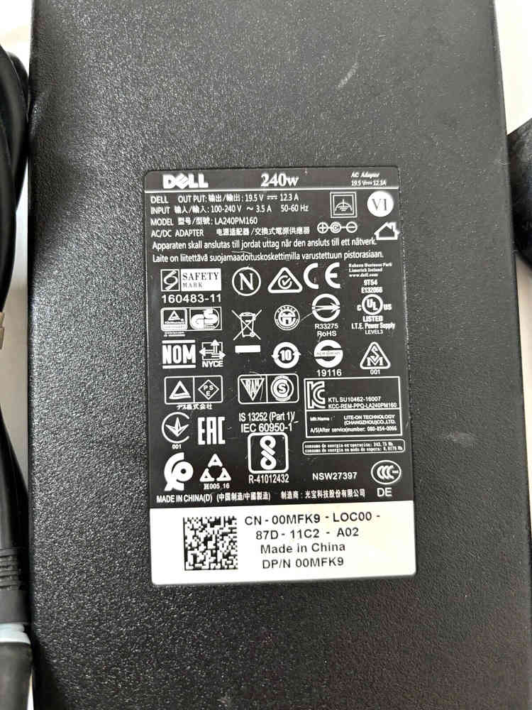 Dell 240W AC Adapter - Genuine 0MFK9 FWCRC, Tested and Reliable