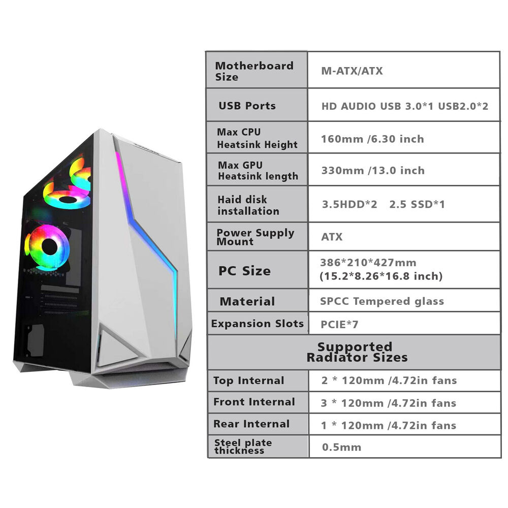 ATX M-ATX ITX Mid-Tower Gaming PC Case with Tempered Glass