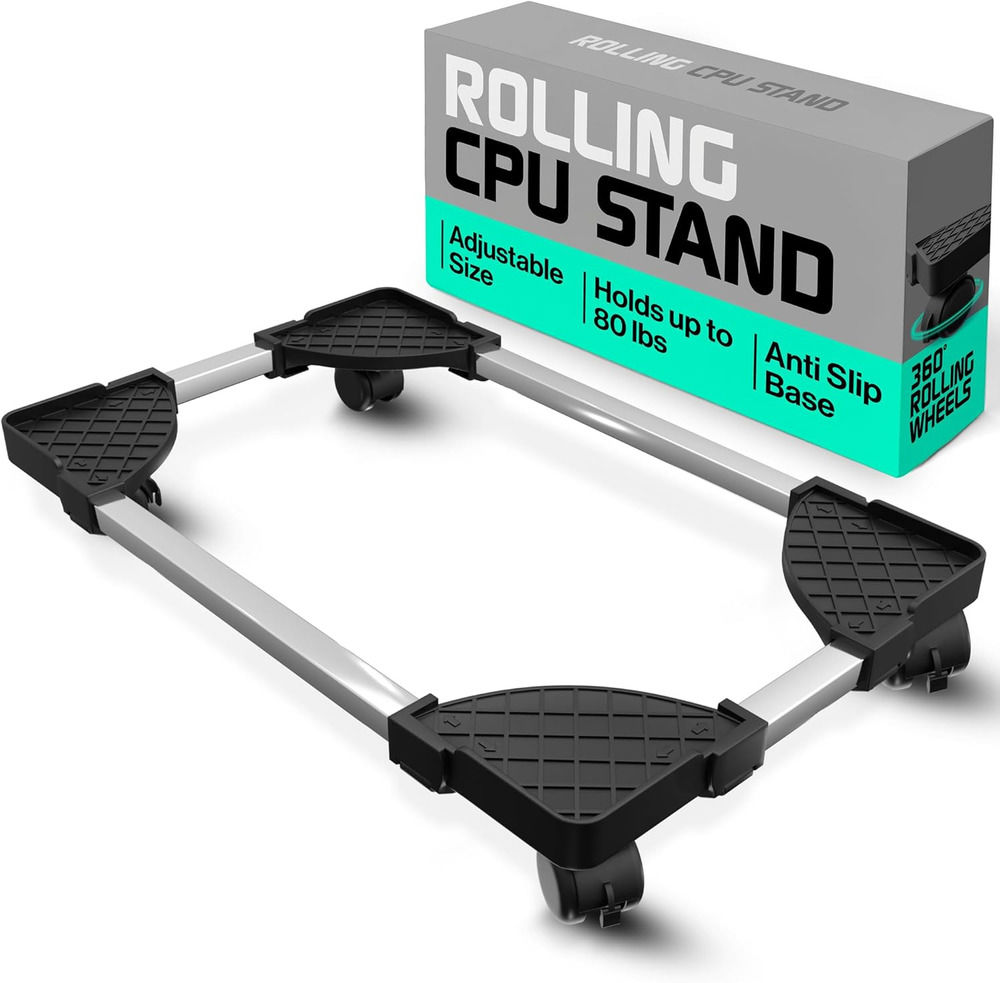 Adjustable Rolling CPU Stand with Wheels - Versatile Computer Tower Platform