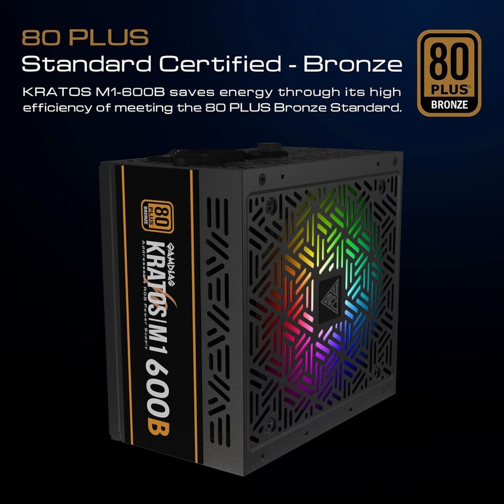 GAMDIAS RGB 600W Gaming Power Supply, 80 Plus Bronze Certified