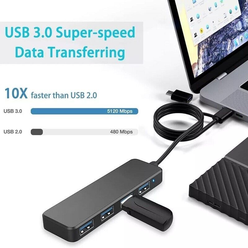 4 Port USB 3.0 Hub Splitter - High-Speed Data Transfer for Multiple Devices