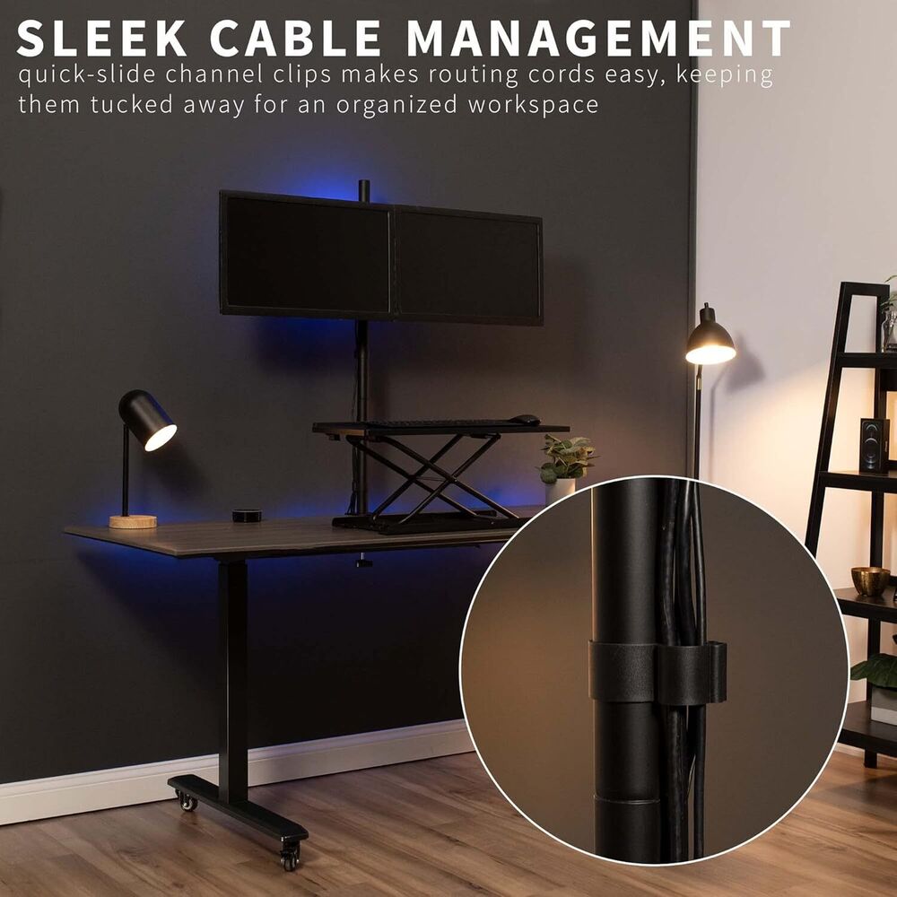 Extra Tall Dual Monitor Stand Up Desk Mount - 39 Inch Adjustable Pole