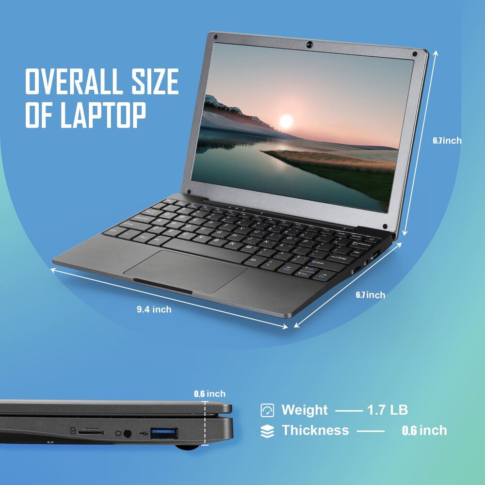Mini 10 Laptop with Windows 11, 8GB RAM, 128GB ROM, Intel Celeron Quad-Core