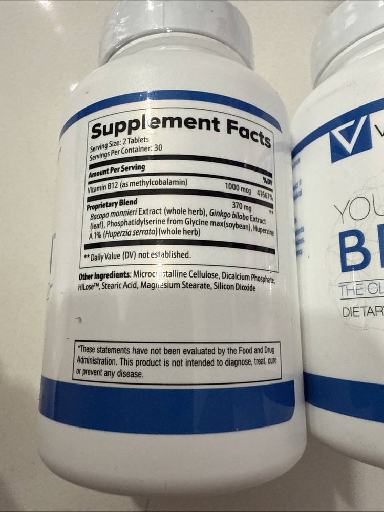Youthful Brain Memory Supplement - 2 Bottles, 120 Capsules, Expires 2026