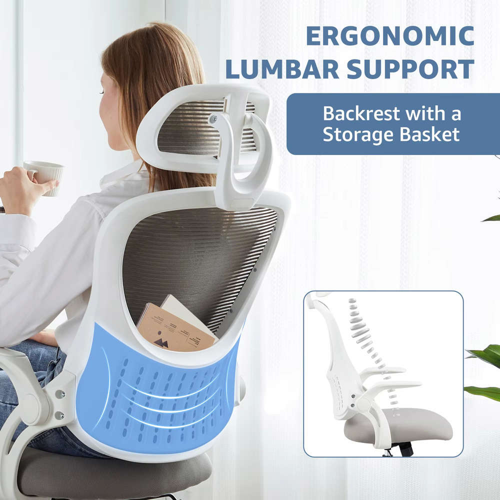 Ergonomic Mesh Office Chair with Flip-Up Arms and Adjustable Headrest