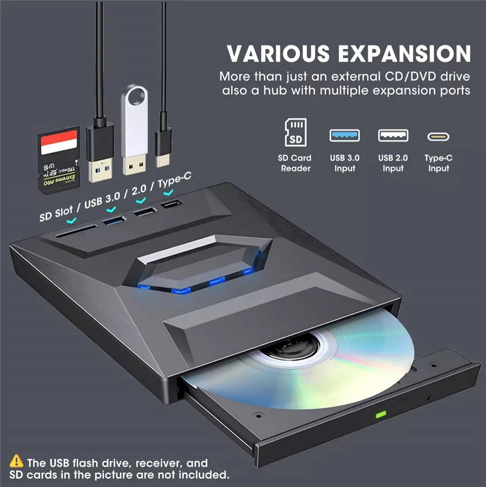 High-Speed External CD/DVD Drive with USB 3.0 for Windows PCs