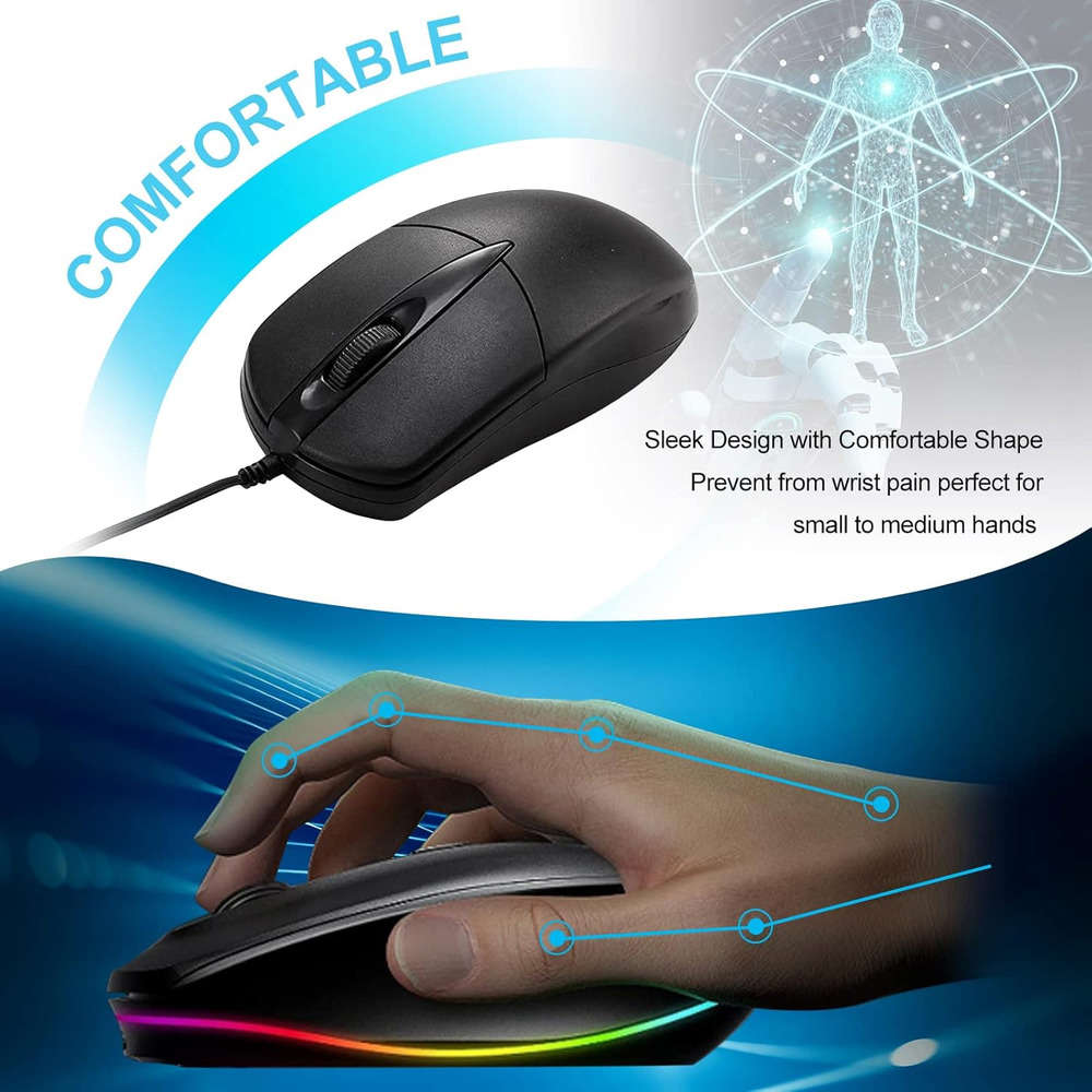 High-Precision USB 2.0 Wired Optical Mouse with Scroll Wheel