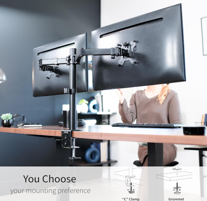 VIVO Dual Monitor Desk Mount - Black Steel Stand for 30" Screens, Up to 22lb