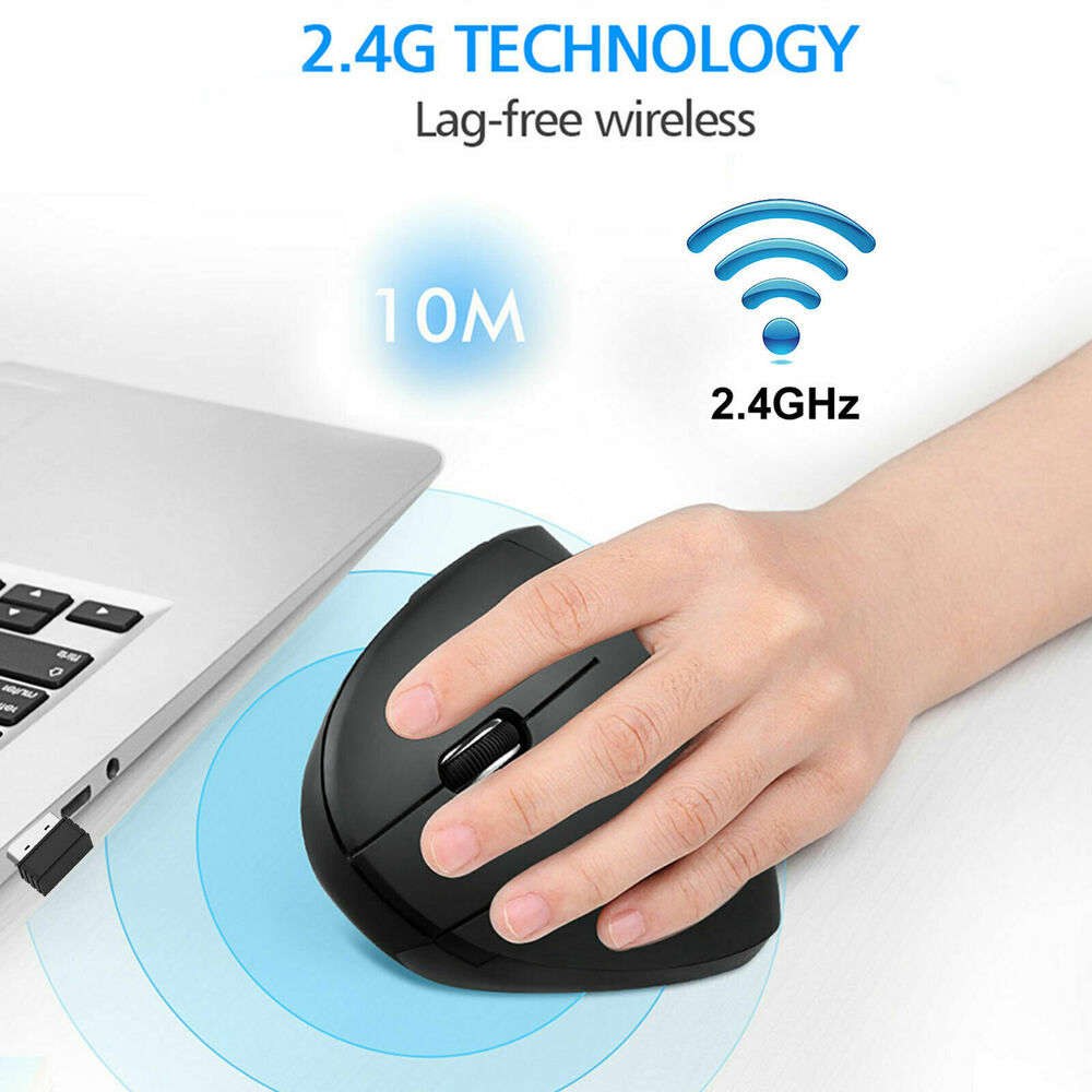 Ergonomic Vertical Optical Mouse with 6 Keys, USB Wireless, 2.4GHz, 1200DPI