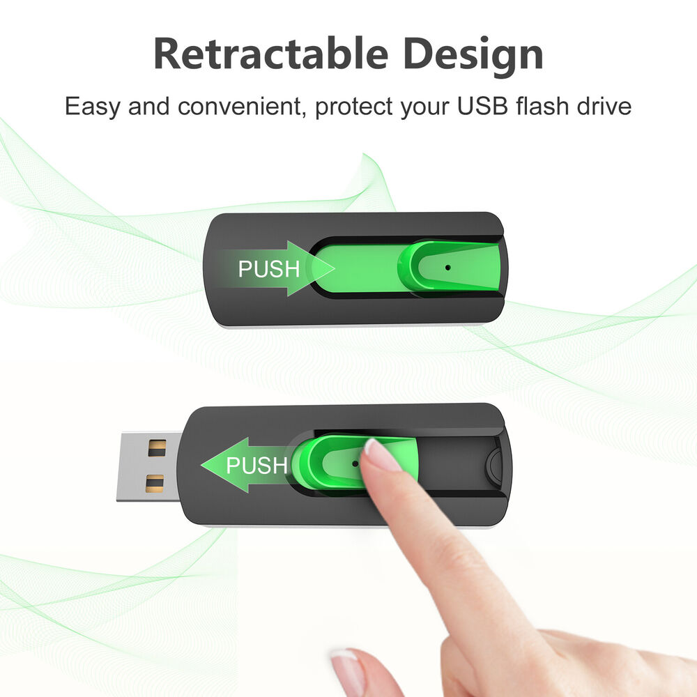Retractable USB 2.0 Flash Drive - 32GB, 64GB, 128GB Memory Storage
