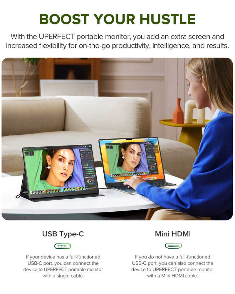 UPERFECT 14" 2K HDR Portable Monitor with Dual USB-C & HDMI