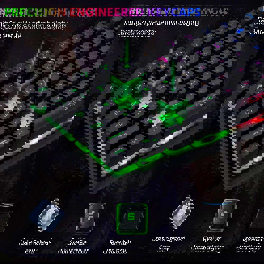Ergonomic 87-Key Backlit Wireless Rechargeable Gaming Keyboard