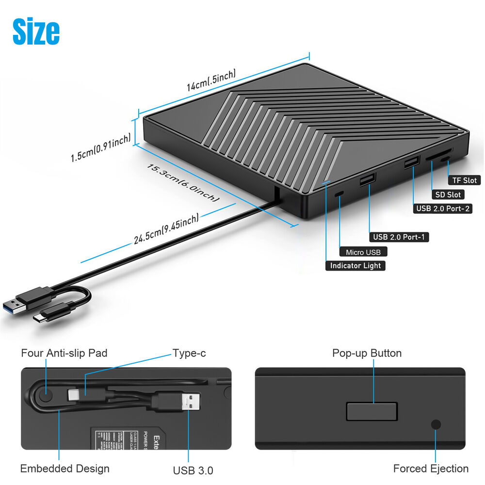 High-Speed USB 3.0 External CD/DVD Drive with Burner and Writer