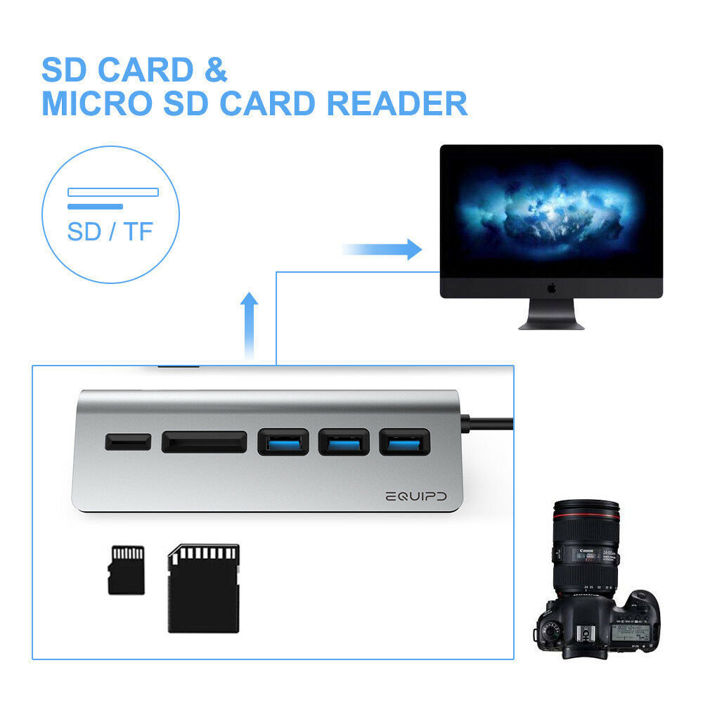 Aluminum USB-C Hub with 3 USB 3.0 Ports and SD/TF Card Reader