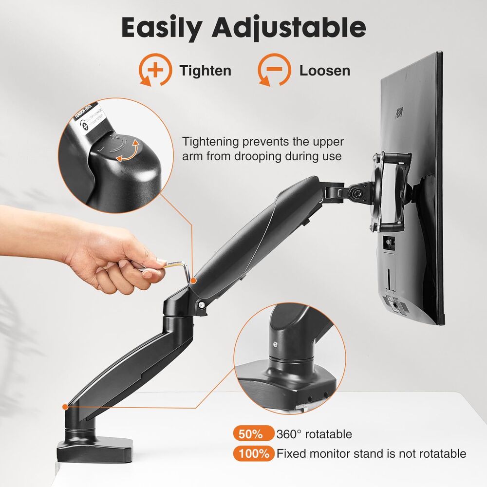 Ergonomic Single Monitor Arm Stand Mount, 13-32 Inch, Black