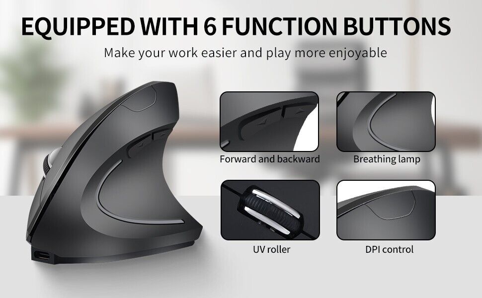 Ergonomic Vertical Wireless Rechargeable Mouse - Optimized for Comfort and Efficiency