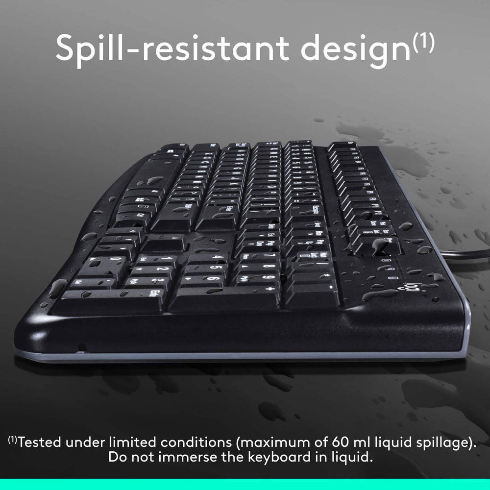 Logitech K120 Wired Keyboard - Spill-Resistant, Full-Size for PC