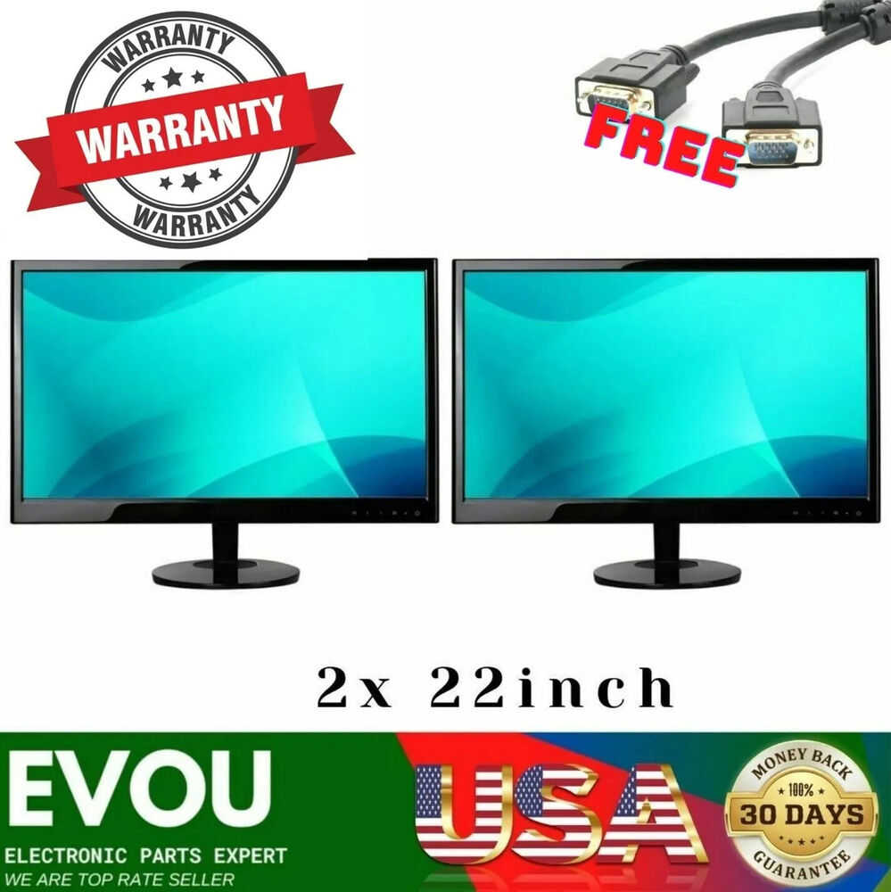 Samsung Dual HP 22/23/24 Inch 1080p LCD Widescreen Monitors with Stand and VGA Cable