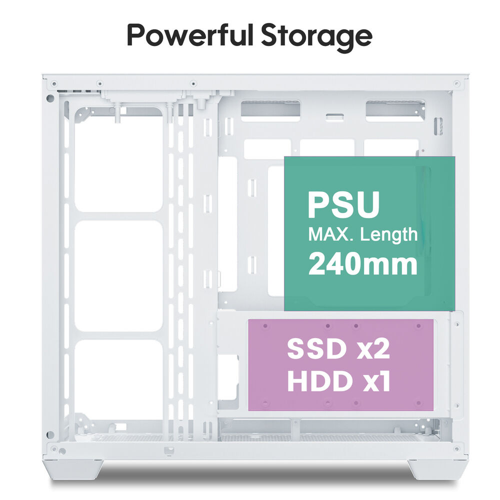 Vetroo AL900 White ATX Mid Tower PC Case with Tempered Glass and RGB Fans