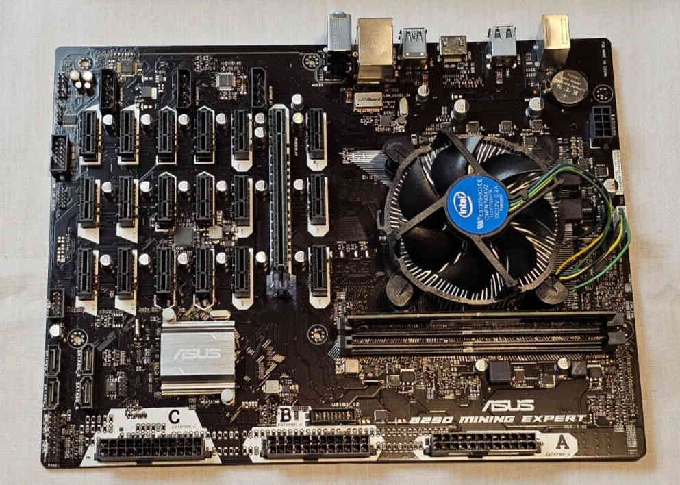 ASUS B250 Mining Expert Motherboard Bundle with Processor, Cooling Fan, and 4GB RAM