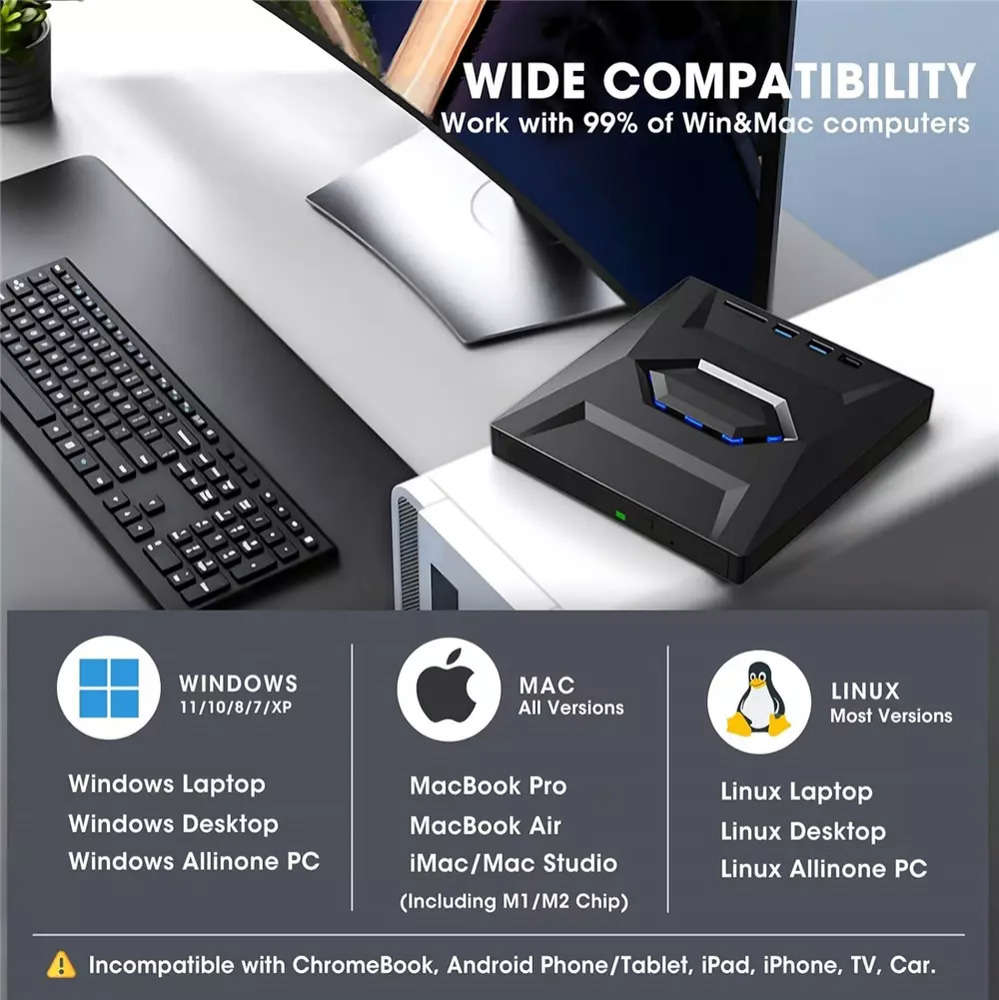 High-Speed External CD/DVD Drive with USB 3.0 for Windows PCs