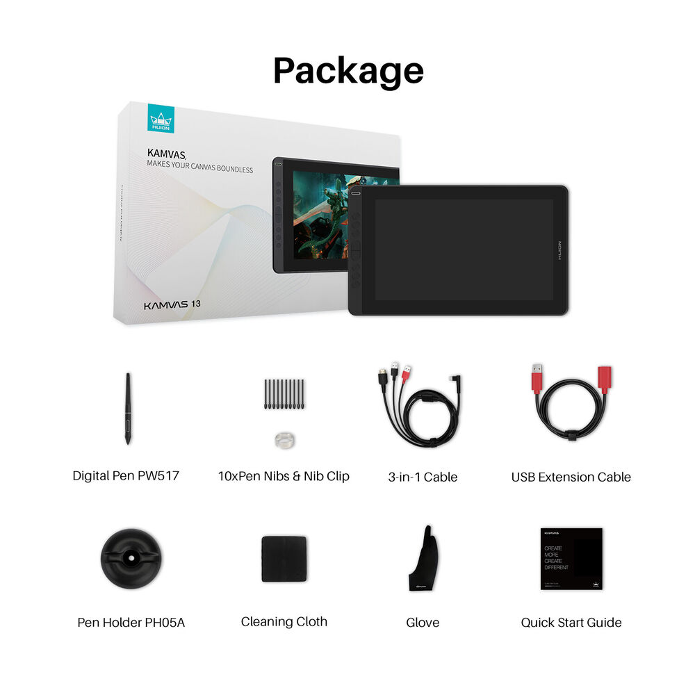 Huion KAMVAS 13 Graphics Drawing Tablet with Stand and USB-C Cable