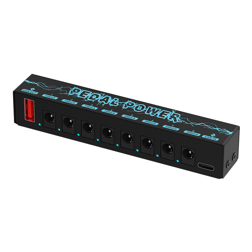 Premium 8-Output Guitar Pedal Power Supply with Isolated DC 9V and Audio Cable