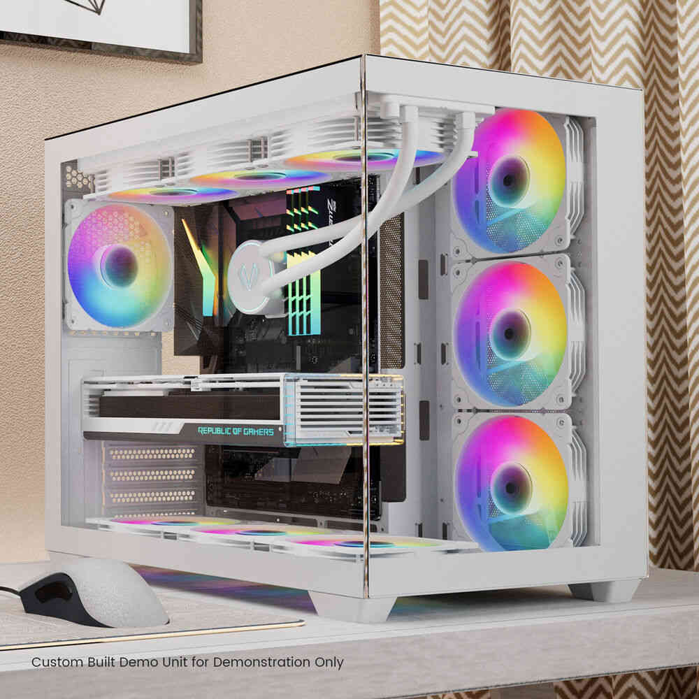 Vetroo AL900 White ATX Mid Tower PC Case with Tempered Glass and RGB Fans