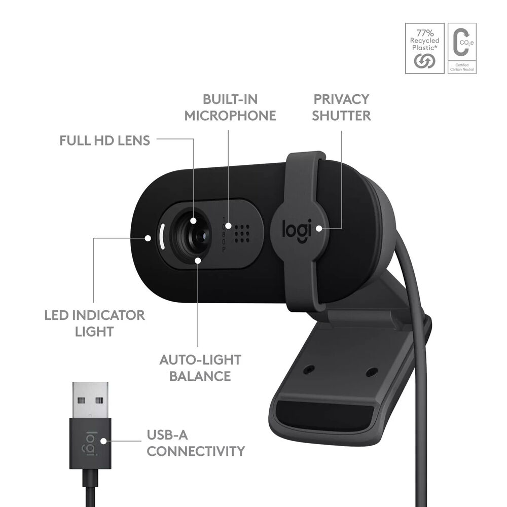 Logitech Brio 101 Webcam | Full HD 1080p with Auto-Light Balance