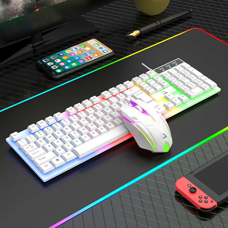 Enhanced RGB LED Rainbow Backlit Mechanical Gaming Keyboard and Mouse Set