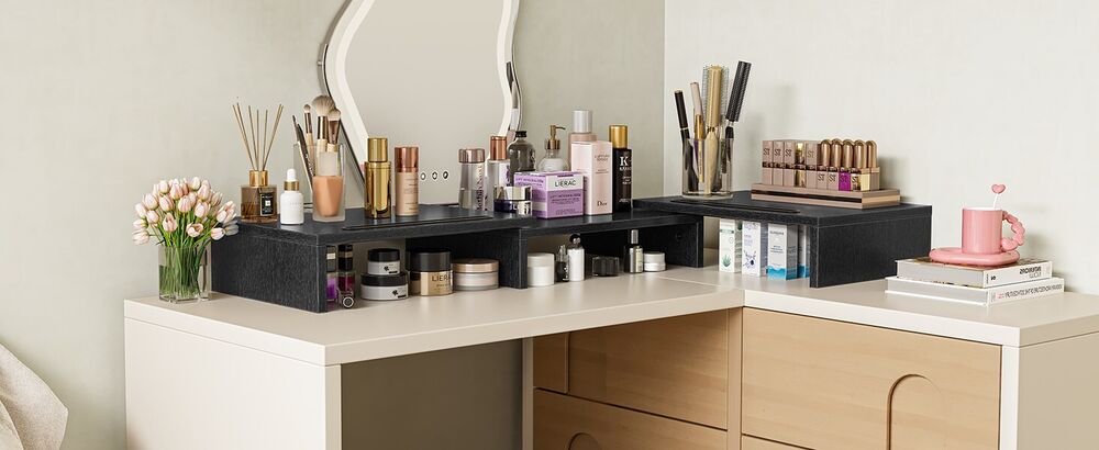 Adjustable Dual Monitor Stand with Polycarbonate Shelf - Ameriergo AEMS01