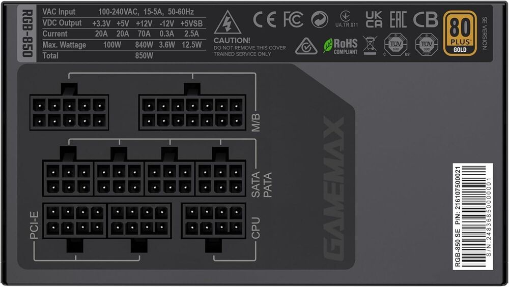 GAMEMAX 850W 80 Plus Gold Certified Power Supply, ATX 3.0 & PCIE 5.0 Compatible