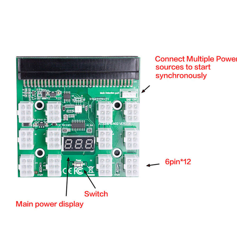 High-Performance 1600W Mining Power Breakout Board with 12 Ports and PCIE Cables
