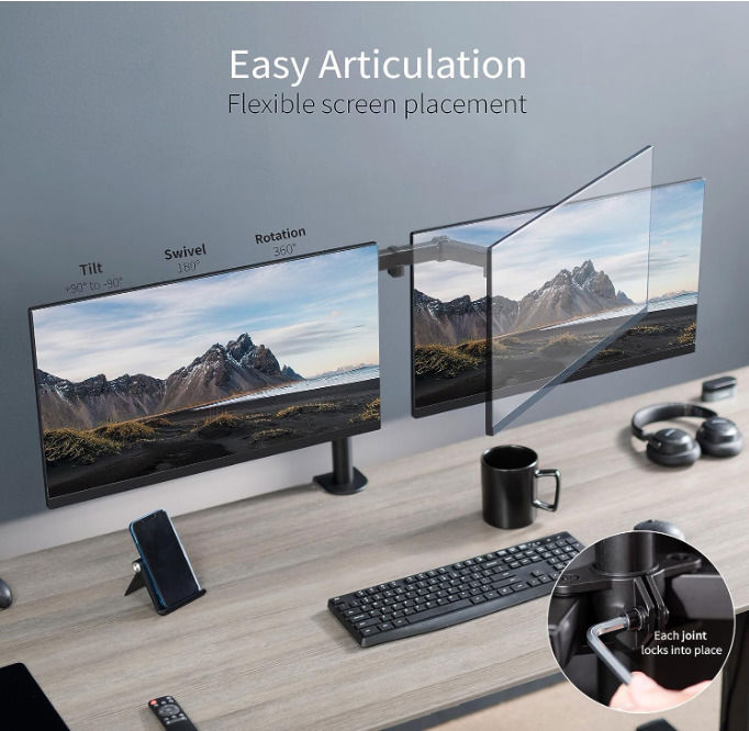 VIVO Dual Monitor Desk Mount - Black Steel Stand for 30" Screens, Up to 22lb