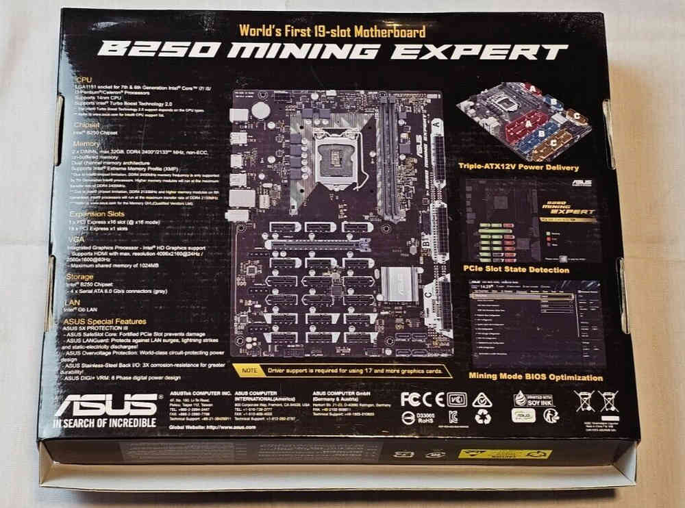 ASUS B250 Mining Expert Motherboard Bundle with Processor, Cooling Fan, and 4GB RAM