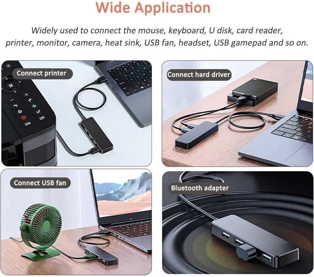 4-Port USB 3.0 Hub with Splitter and Expander for Enhanced Connectivity
