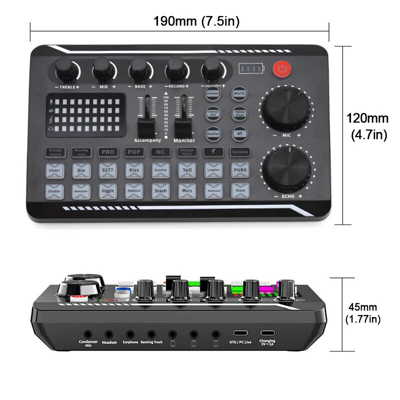 Professional DJ Mixer with Live Sound Card and Voice Changer Effects