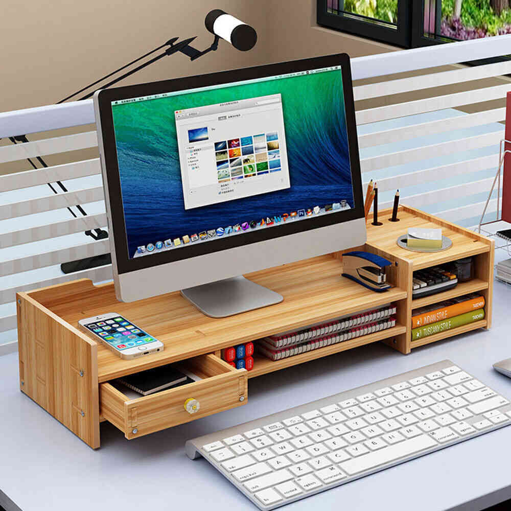 Ergonomic Computer Monitor Stand with Storage Drawer