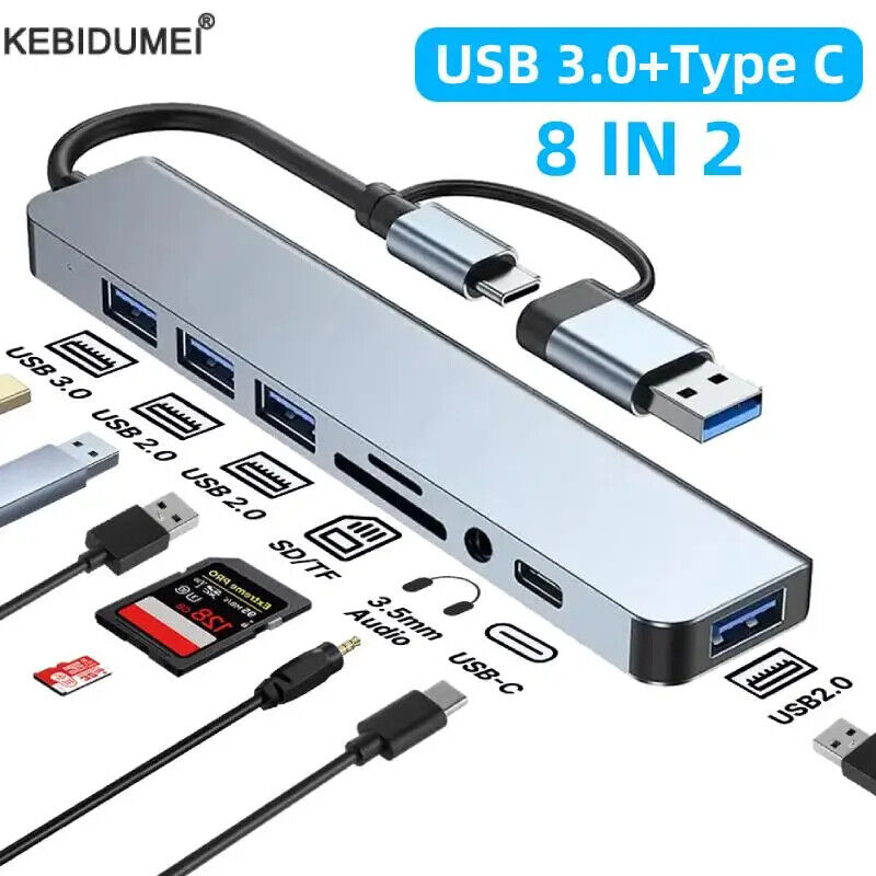 USB-C Multi-Port Docking Station with USB 3.0, SD/TF Card Reader, Audio Jack