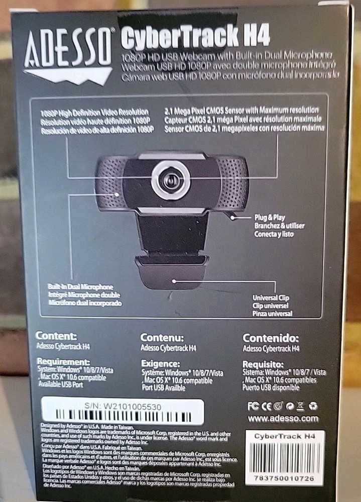 Adesso CyberTrack H4 1080P HD Webcam with Microphone