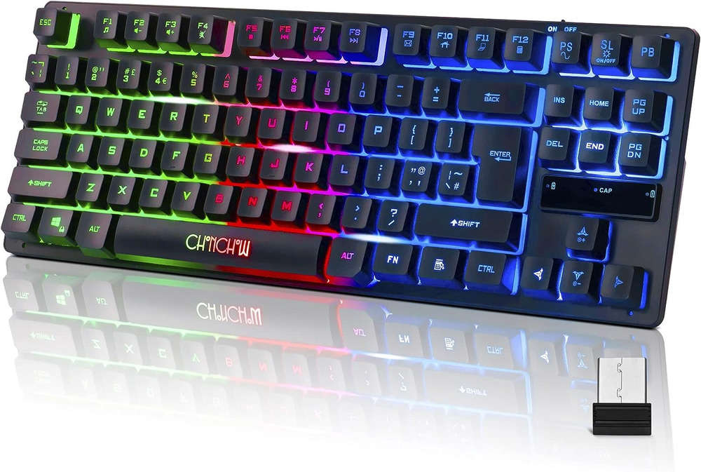 Ergonomic 87-Key Backlit Wireless Rechargeable Gaming Keyboard