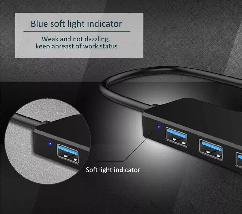 4-Port USB 3.0 Hub with Splitter and Expander for Enhanced Connectivity