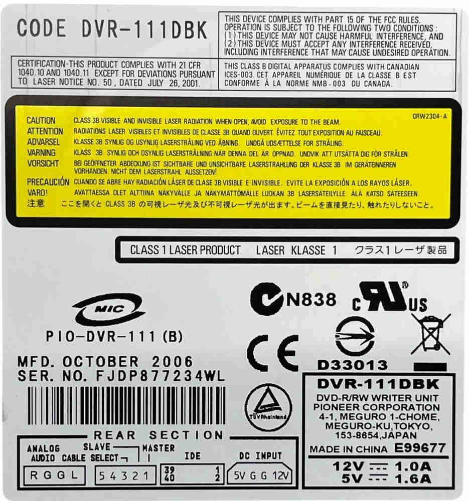 Pioneer DVR-111DBK Black Internal DVD-R/RW IDE Drive