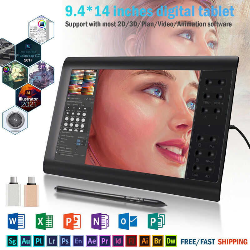 10x6 inch HD Graphics Tablet with Battery-free Pen