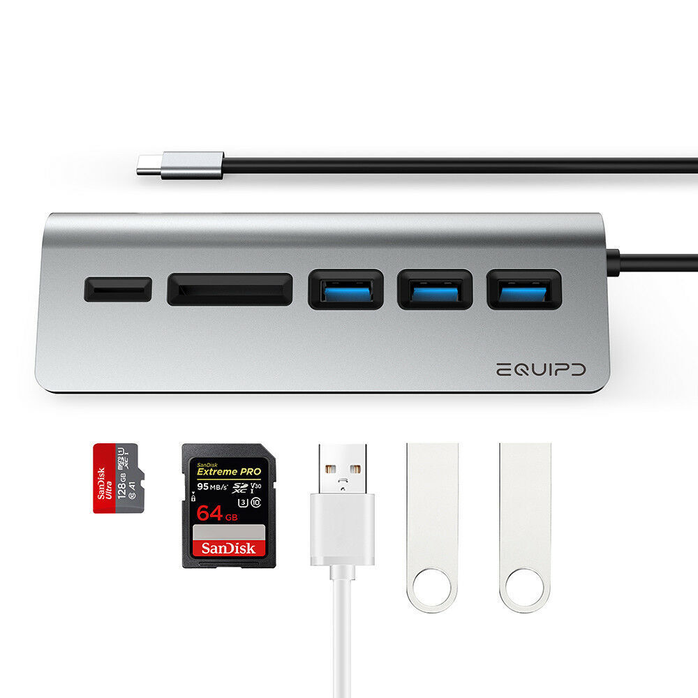 Aluminum USB-C Hub with 3 USB 3.0 Ports and SD/TF Card Reader