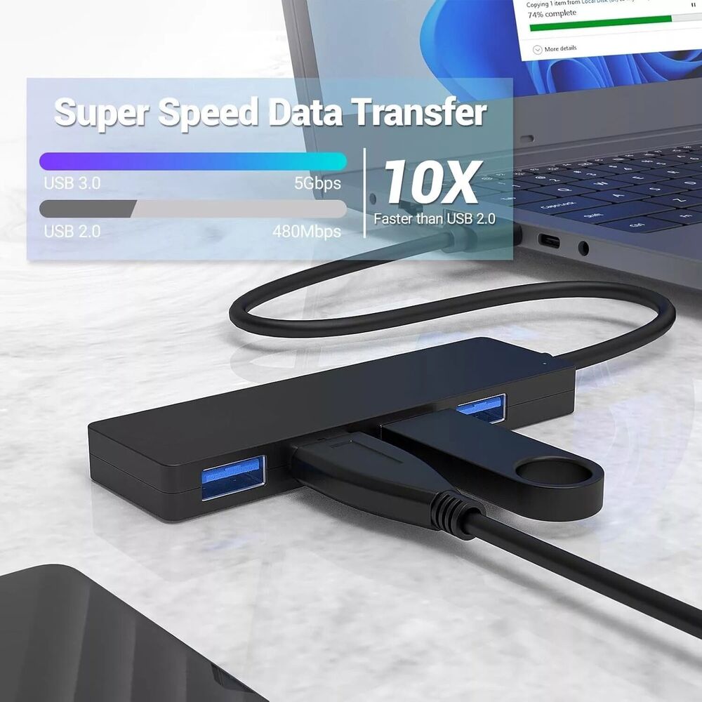 4-Port USB 3.0 Hub Splitter - High-Speed Connectivity for Multiple Devices